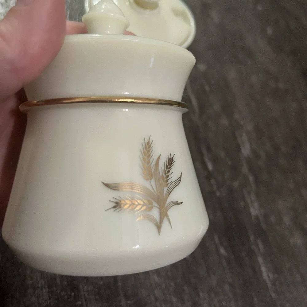 LOT OF 3 Vintage Wheaton Ware Custard Glass Condiment Jar/Jam/Jelly Golden Wheat